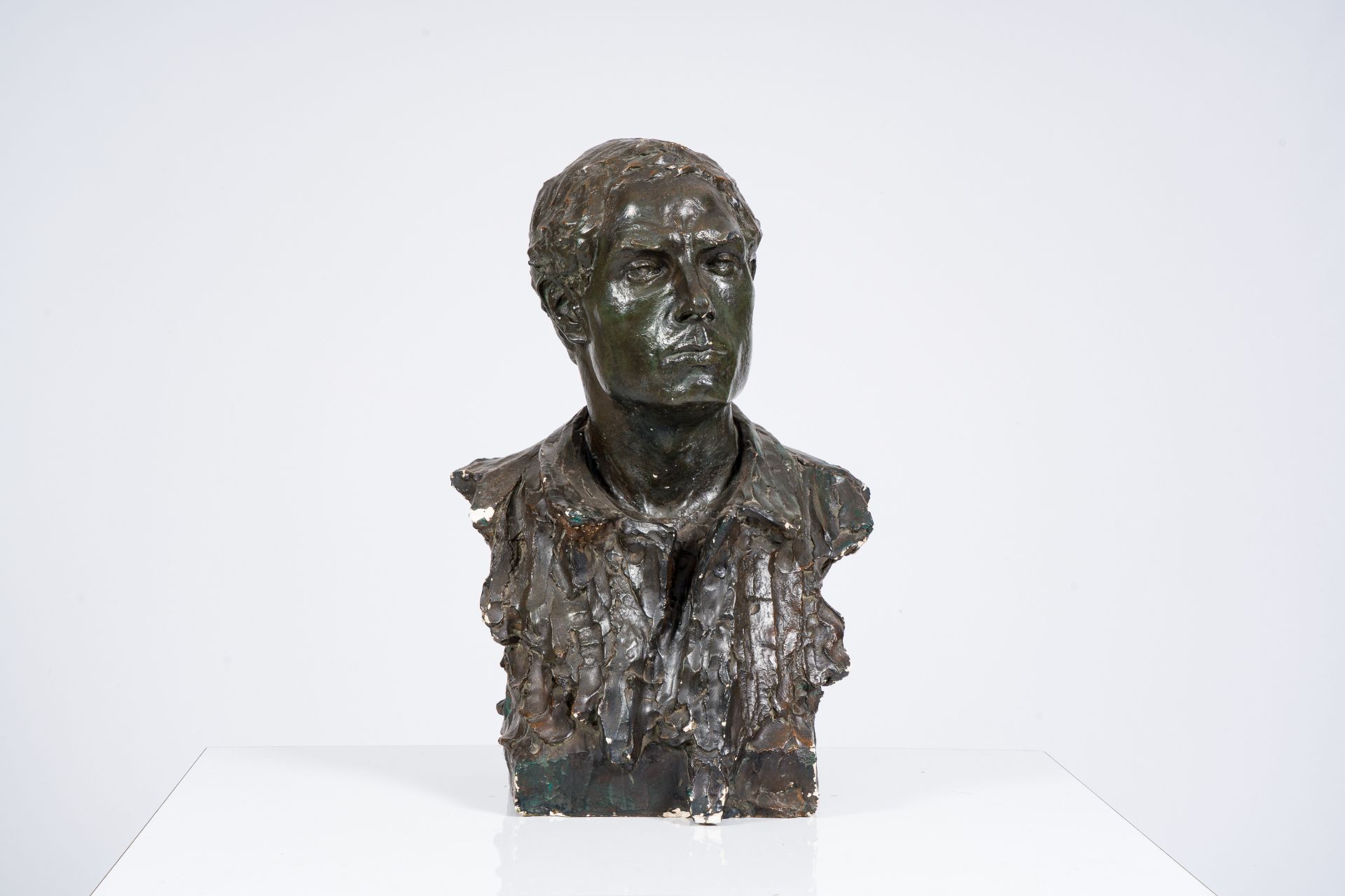 Gustave Van den Meersche (1891-1970): Bust of a man, patinated plaster, dated 1917 - Image 2 of 6