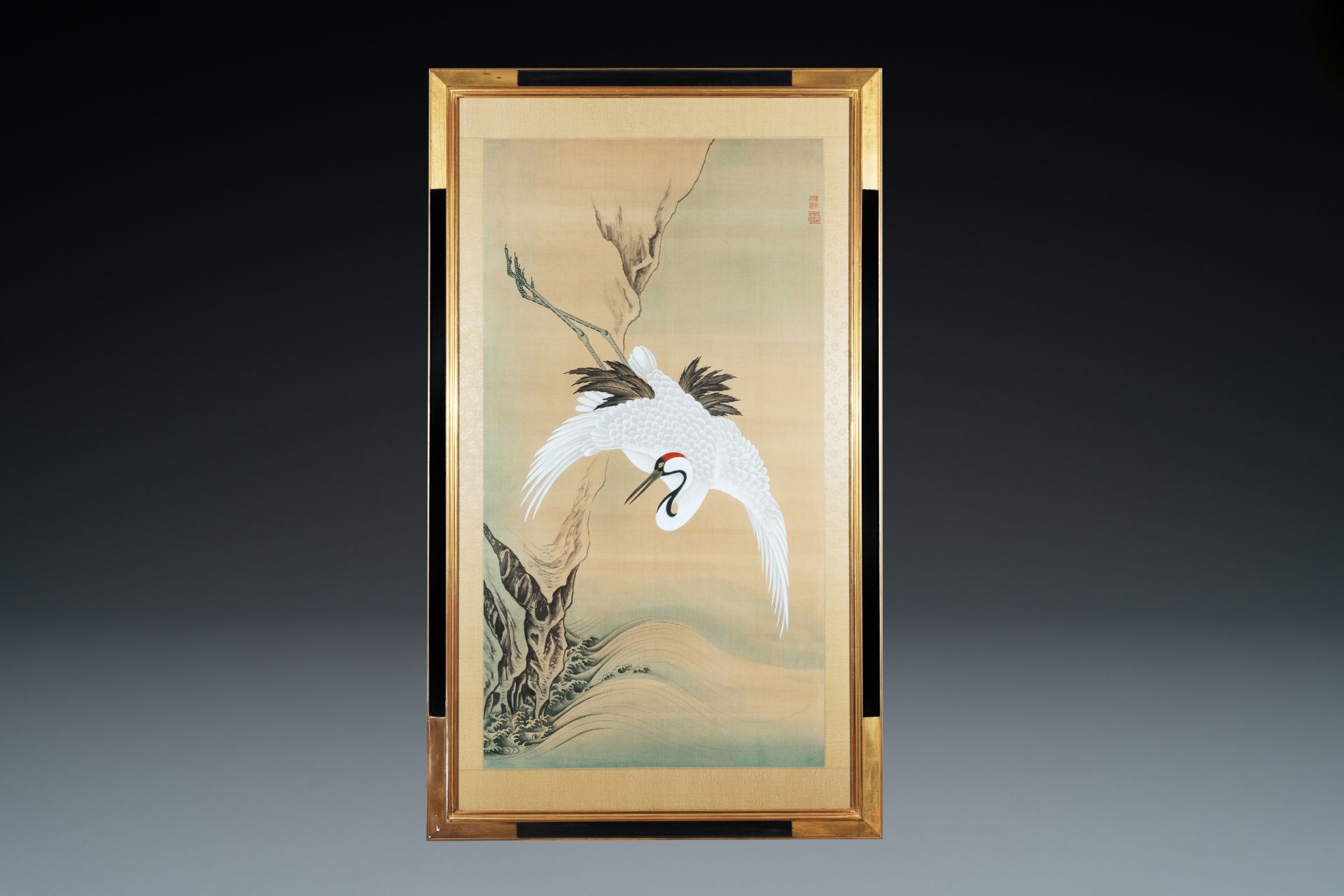 Chinese school: Two cranes, ink and colours on silk, 20th C. - Image 3 of 10
