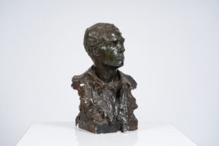 Gustave Van den Meersche (1891-1970): Bust of a man, patinated plaster, dated 1917