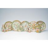 A varied collection of Chinese Canton famille rose porcelain with palace scenes and floral design, 1