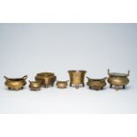Seven various Chinese brass and bronze censers, 19th/20th C.
