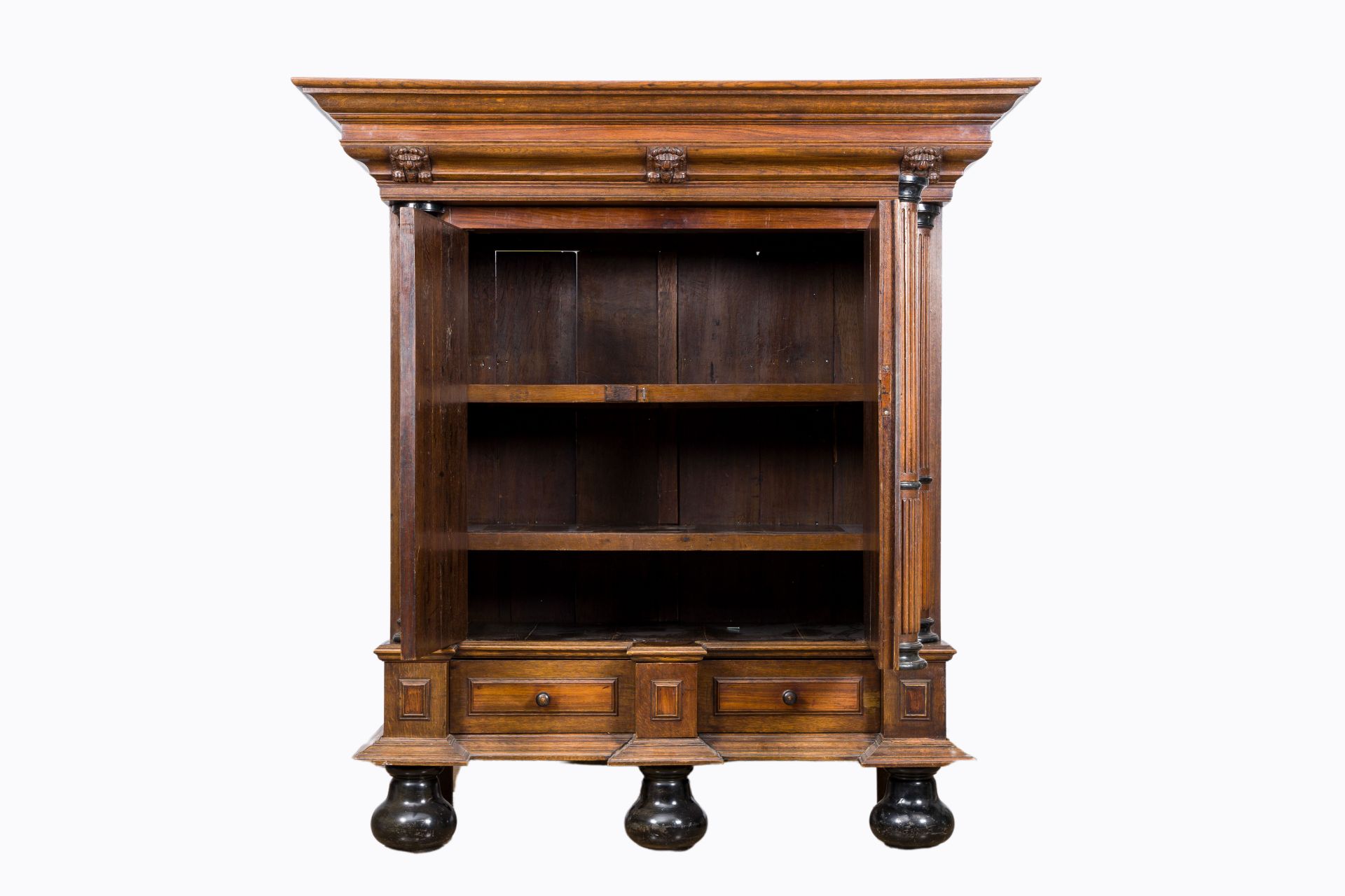 A Dutch partly ebonised wood two-door cupboard, 19th/20th C. - Image 2 of 5
