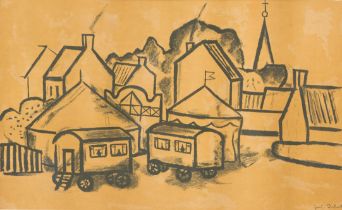 Gustave De Smet (1877-1943): Circus in the village, lithography, 1930's