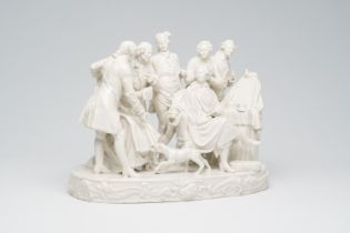 A white porcelain group of a princess at council, France or Germany, 19th C.