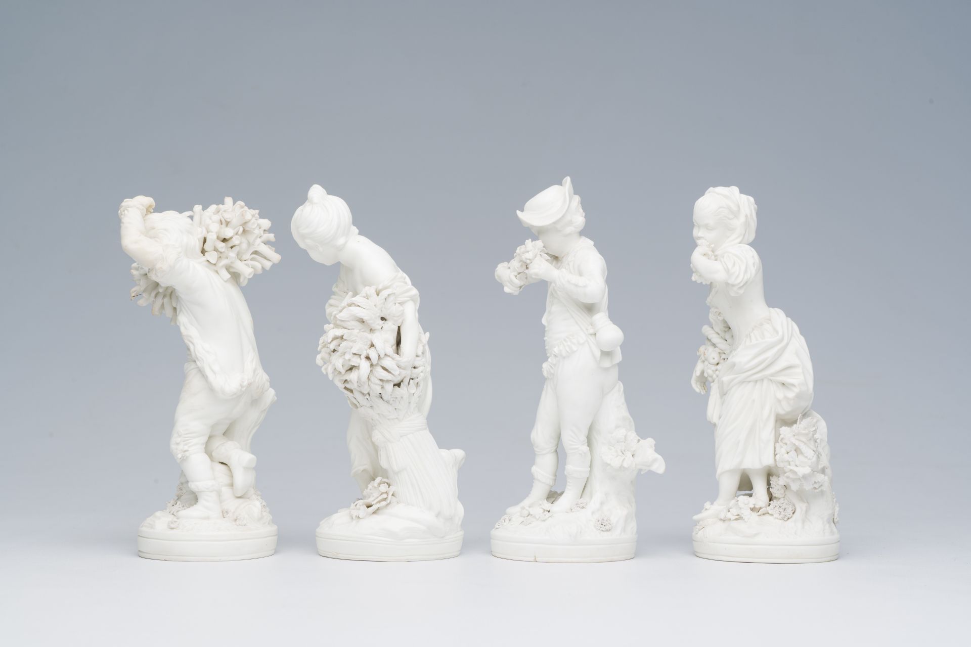 Four fine English biscuit figures depicting the 'four seasons', 19th C. - Image 3 of 7