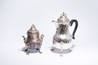 A silver Louis XV style coffee pot, Lille, maker's mark R.I.D., dated [17]84 and a sugar jar, maker'