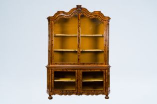 A Dutch four-door display cabinet with marquetry design of flowers, 18th/19th C.