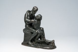 Constantin Meunier (1831-1905): 'L'enfant prodigue ou le fils prodigue', patinated bronze, B. Verbey