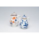 Two Chinese blue, white and Imari style milk jugs with floral design, Kangxi/Yongzheng