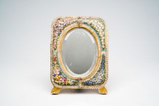 An Italian micro-mosaic table mirror with floral design and glass flowers, Venice, ca. 1900