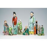 Ten various Chinese famille rose and verte sculptures, 19th/20th C..