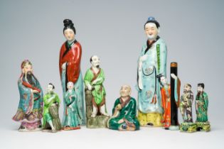 Ten various Chinese famille rose and verte sculptures, 19th/20th C..