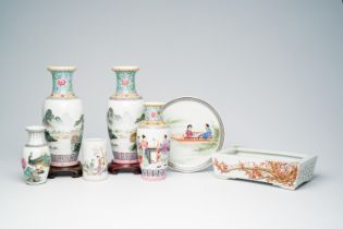 A varied collection of Chinese famille rose and qianjiang cai porcelain with figures, landscapes and