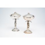 A pair of Swedish silver tazzas and covers with guilloche design, maker's mark Johan Edvard Milton,