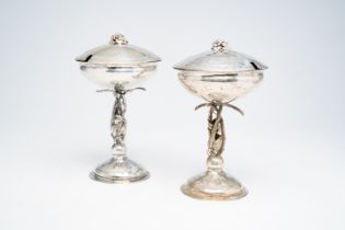 A pair of Swedish silver tazzas and covers with guilloche design, maker's mark Johan Edvard Milton,