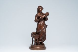 Albert Rolle (1816-?): Mother and child, brown patinated bronze