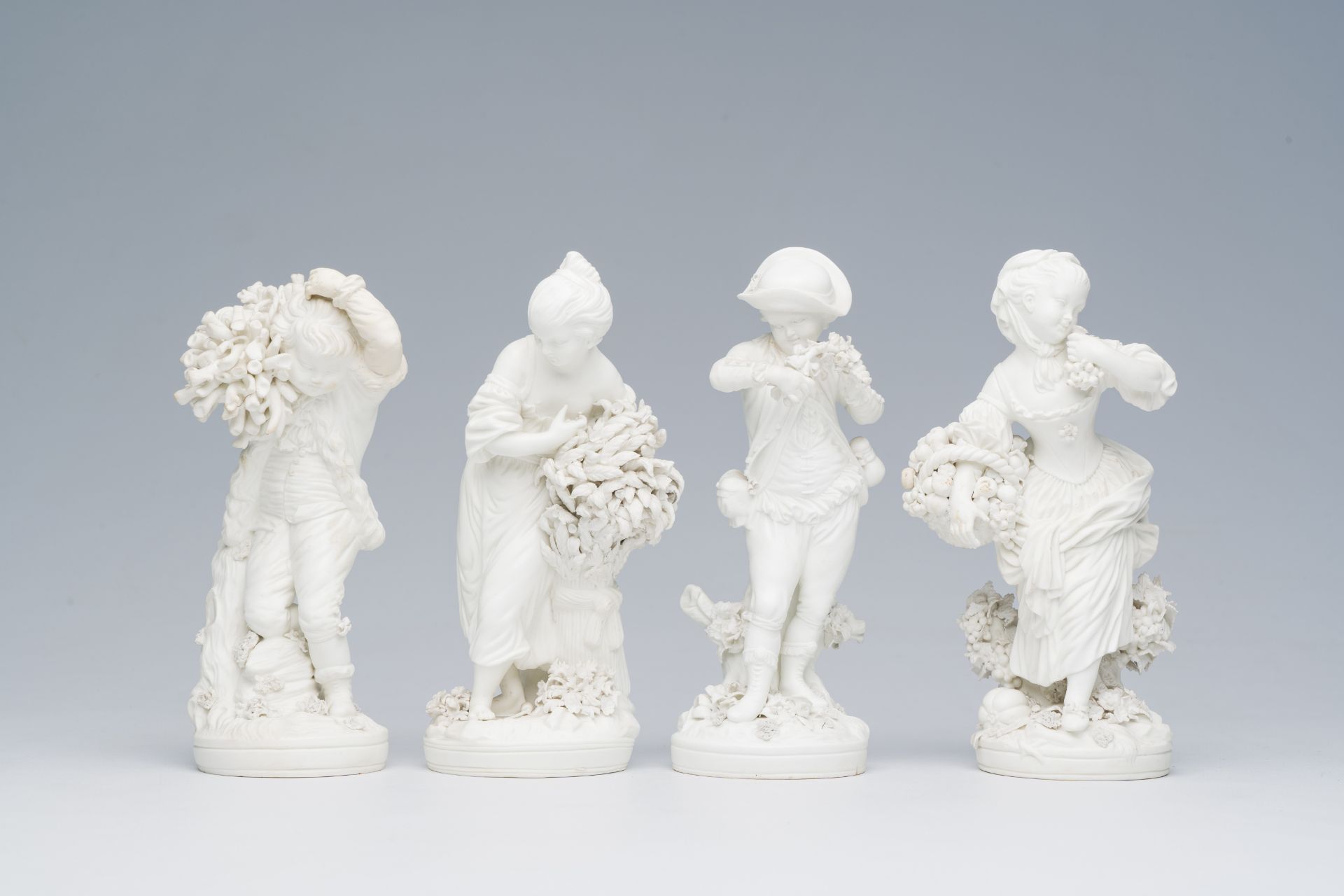 Four fine English biscuit figures depicting the 'four seasons', 19th C. - Image 2 of 7