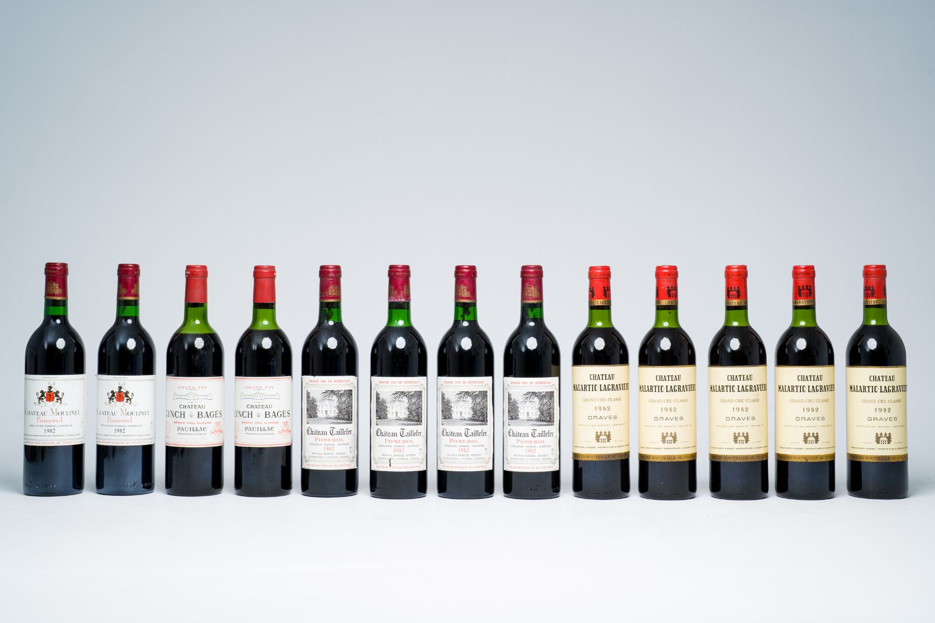 Five bottles of Chateau Malartic-Lagraviere, 4 bot. Ch. Taillefer Pomerol, 2 bot. Ch. Moulinet Pomer