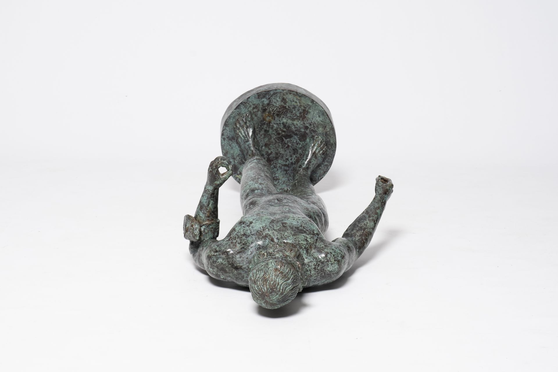 After the antique, J. Tallsten (?): A Riace bronze, bronze with green marbled patina, 20th C. - Image 5 of 7