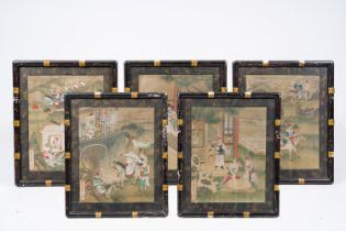 Chinese school: Five animated scenes, ink and colours on silk, 19th C.