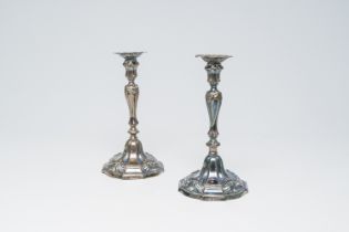A pair of Ghent silver candlesticks, dated 1794