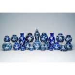 A varied collection of Chinese blue and white prunus on cracked ice ground porcelain, 19th/20th C.