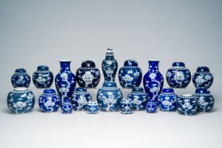 A varied collection of Chinese blue and white prunus on cracked ice ground porcelain, 19th/20th C.