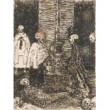 James Ensor (1860-1949): 'Squelettes voulant se chauffer', etching, dated(18)95