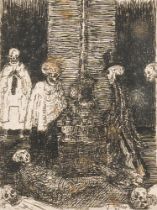 James Ensor (1860-1949): 'Squelettes voulant se chauffer', etching, dated(18)95