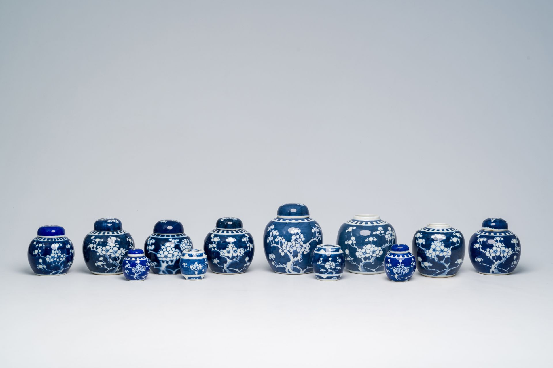 A varied collection of Chinese blue and white prunus on cracked ice ground porcelain, 19th/20th C. - Image 12 of 15
