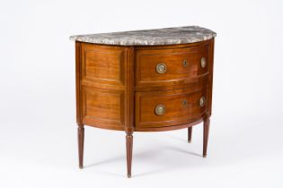 A French Neoclassical wood half circle chest with two drawers and marble top, France, first half 20t