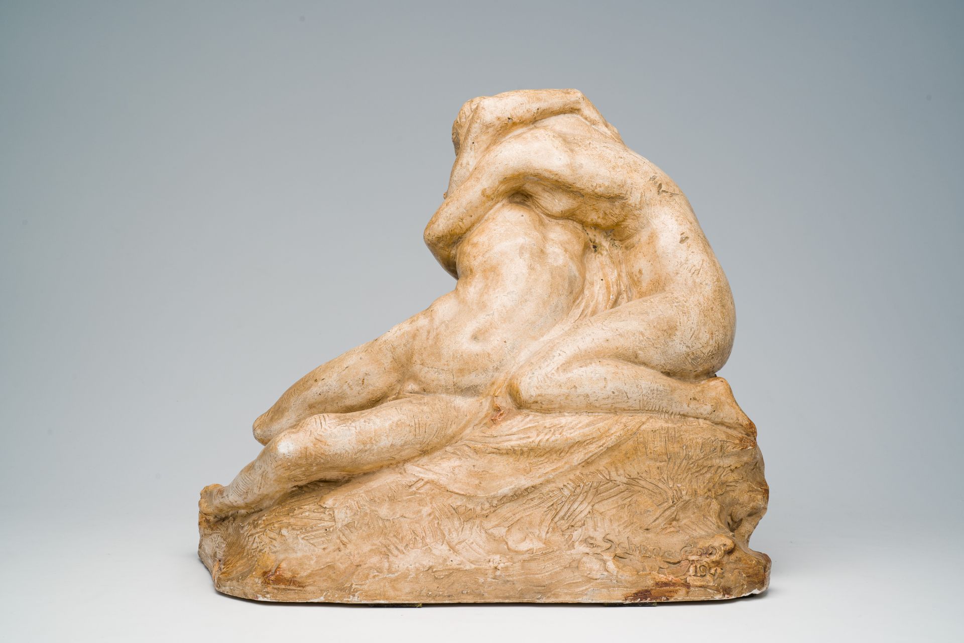 Cesar Schroevens (1884-1972): The embrace, patinated plaster, dated 1943 - Image 6 of 11