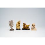 Four various Chinese soapstone and rock crystal sculptures, 20th C.