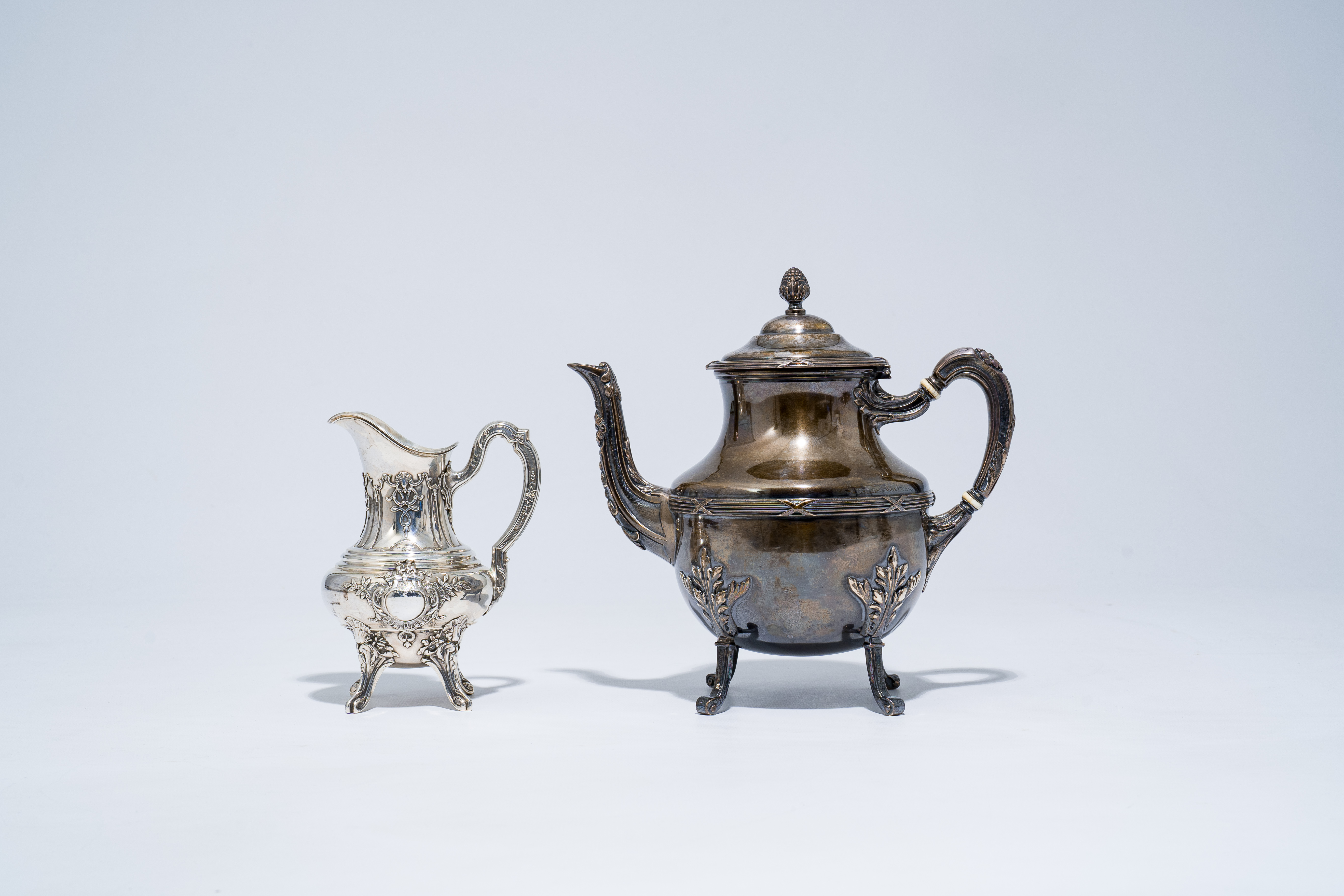 A French silver milk jug, maker's mark Victor Boivin (fils), 950/000 and a silver teapot with French - Image 2 of 10