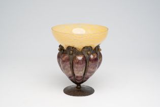 A French Schneider acid etched ground cameo glass vase with floral design, 20th C.