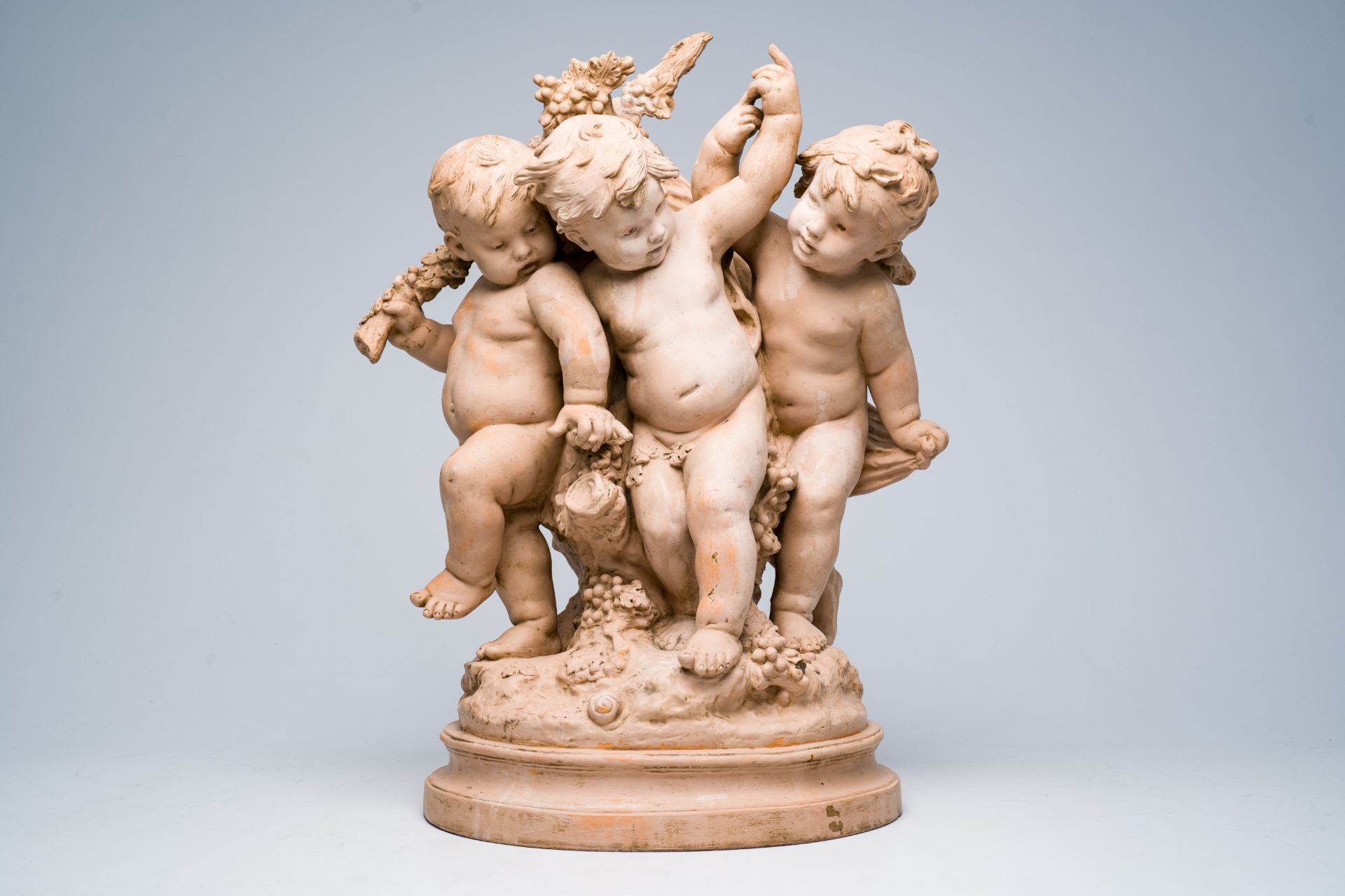 Auguste Moreau (1834-1917): Three bacchantes surrounded by vines, patinated terracotta - Image 2 of 6