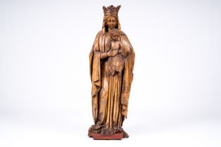 A large French carved wood Virgin and Child, 18th C.