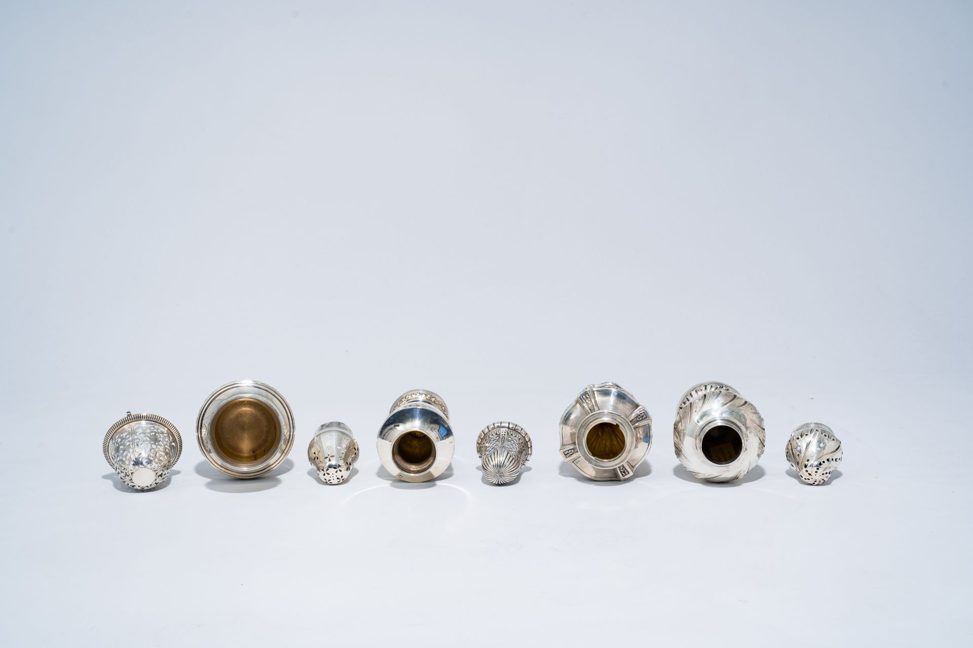 Four various French silver casters with floral design, possibly 18th C. and later - Image 6 of 14