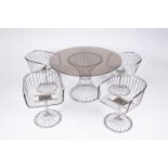 Four Italian chairs and a table in chrome-plated metal and glass, Gastone Rinaldi (1920-2006) for Ri