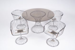 Four Italian chairs and a table in chrome-plated metal and glass, Gastone Rinaldi (1920-2006) for Ri