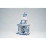 A Dutch Delft blue and white fireplace-shaped box and cover, ca. 1800