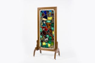 Frans Van Immerseel (1909-1978): A painted and stained glass 'Saint Hubertus' window in a wood frame