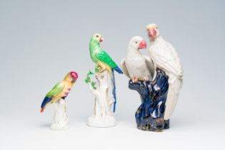 Three porcelain sculptures of parrots, China and Germany, 19th/20th C.