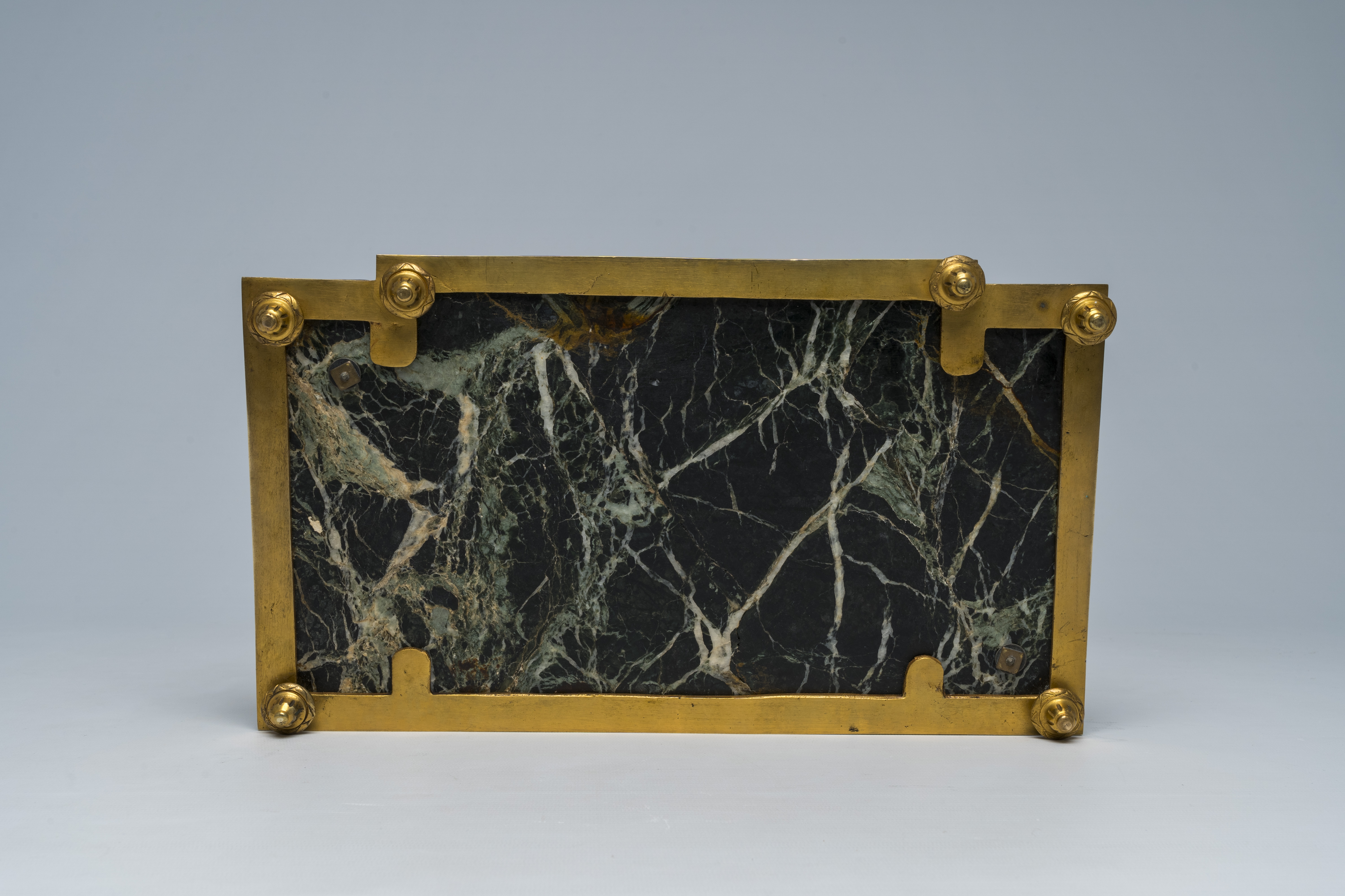 Albert Marionnet (1852-1910): A French gilt bronze and green veined marbled mounted Art Nouveau ink - Image 6 of 10