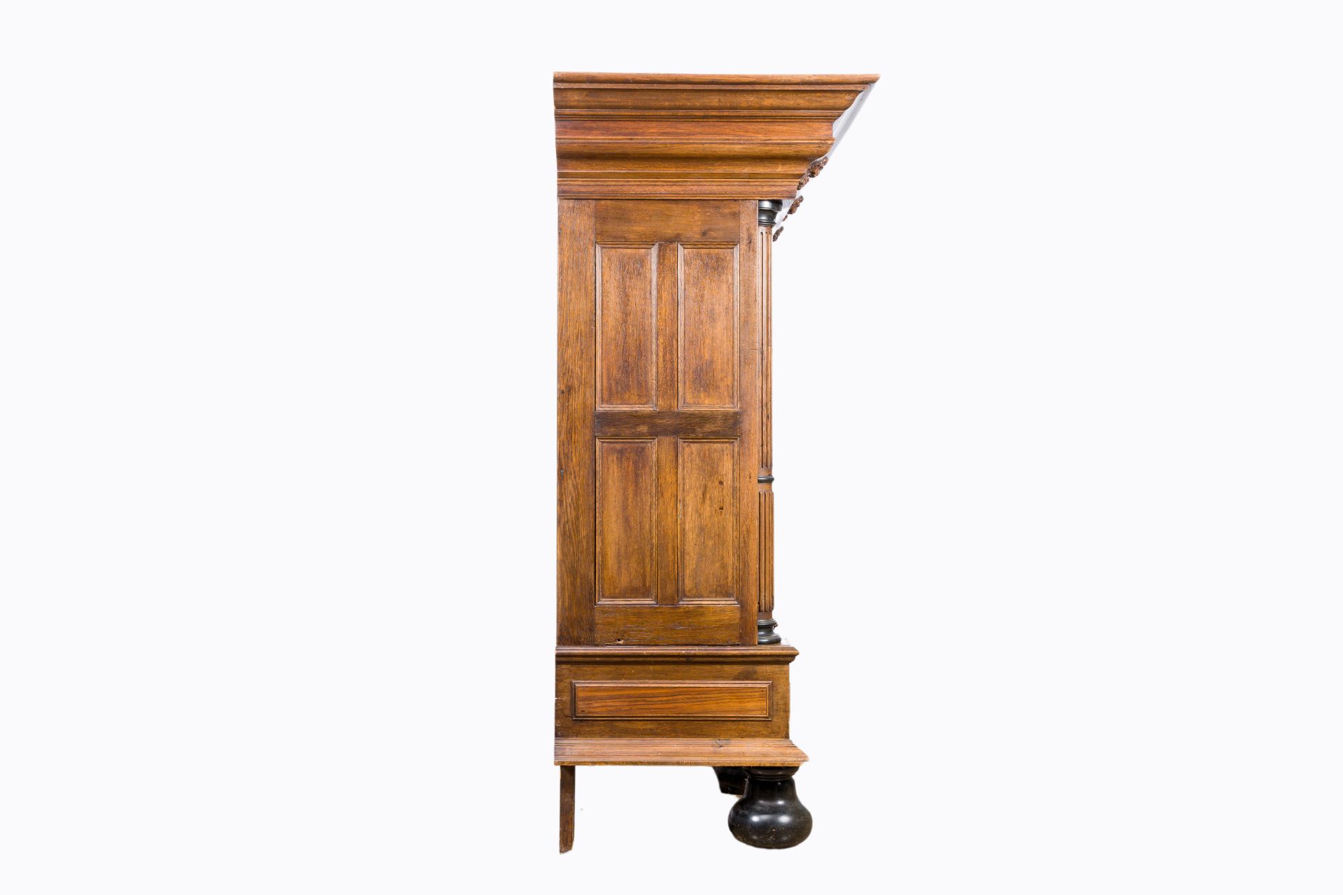 A Dutch partly ebonised wood two-door cupboard, 19th/20th C. - Image 4 of 5