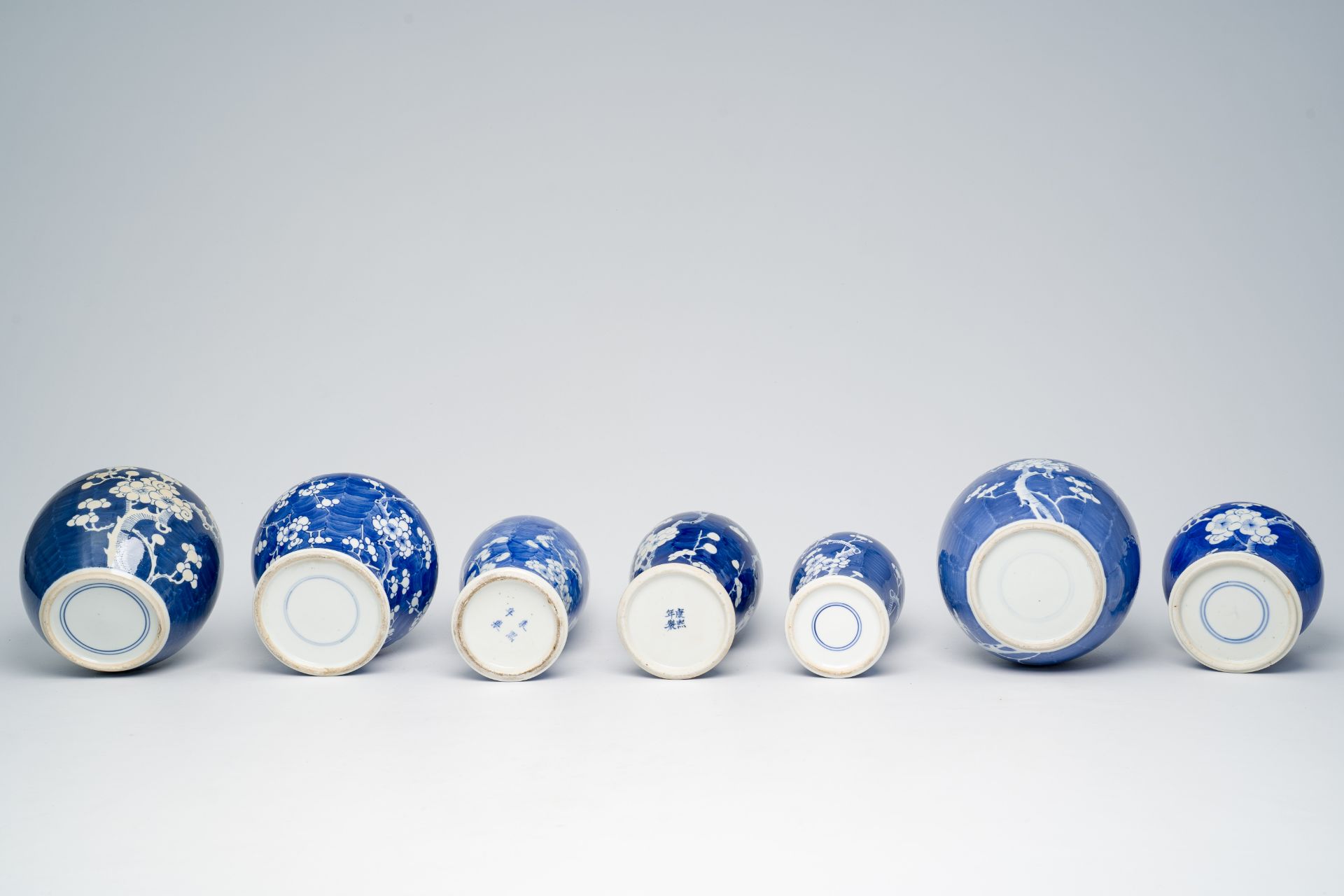 A varied collection of Chinese blue and white prunus on cracked ice ground porcelain, 19th/20th C. - Bild 7 aus 15