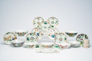A varied collection of Chinese famille rose and qianjiang cai porcelain with figures, roosters and f