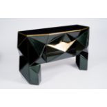 Olivier De Schrijver (1958): A 24 carat gold leaf and velvet finished 'Diamant noir et or' console w