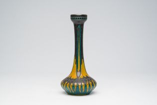 A French Schneider acid etched ground cameo glass vase with flamed design, first half 20th C.