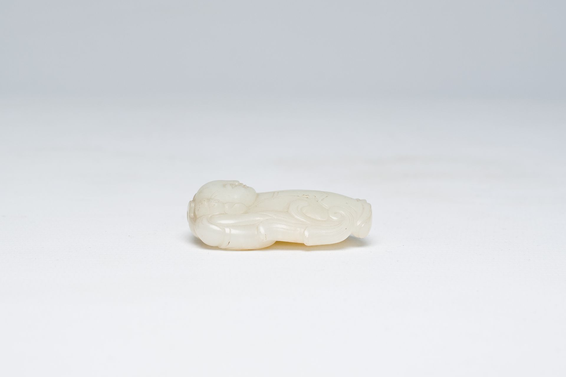 A Chinese white jade pendant with a boy, Qing - Image 5 of 6